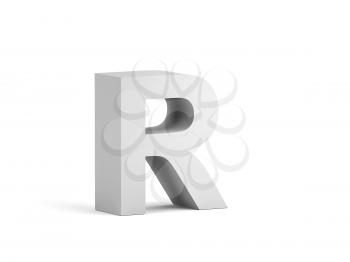 White bold letter R isolated on white background with soft shadow, 3d rendering illustration 