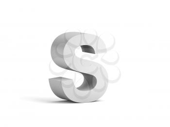 White bold letter S isolated on white background with soft shadow, 3d rendering illustration 