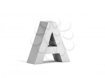 White bold letter A isolated on white background with soft shadow, 3d rendering illustration 