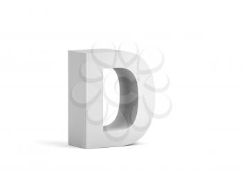 White bold letter D isolated on white background with soft shadow, 3d rendering illustration 
