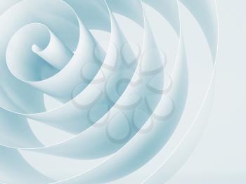 White spiral tape with soft light blue illumination, abstract digital background, 3d rendering illustration