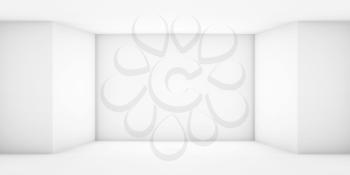 Abstract wide white empty hall, symmetric minimalist interior with copy space on a front wall. 3d rendering illustration