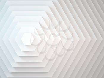Abstract cgi background with white hexagonal installation, front view. 3d rendering illustration 