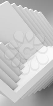 Abstract white geometric installation of empty cubical shapes, vertical cgi background pattern. 3d rendering illustration 