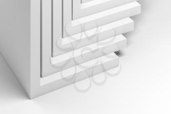 Abstract three dimensional white geometric installation. Stacked corners, cgi background pattern. 3d rendering illustration 
