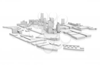 Abstract modern cityscape 3d model isolated on white background