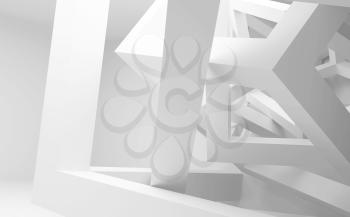 White abstract interior with chaotic construction of cubes. 3d illustration