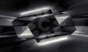Abstract digital background, black polygonal crystal structure, 3d illustration