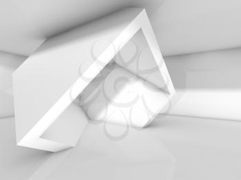 Abstract interior design, white cubic installation in empty room. Modern architecture background, 3d illustration