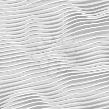 Abstract white wavy stripes pattern. Square digital 3d illustration, background texture
