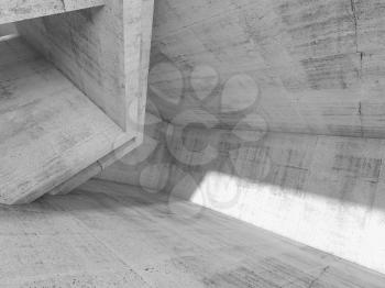 Abstract concrete room with chaotic cubic structures. Architecture background, 3d illustration