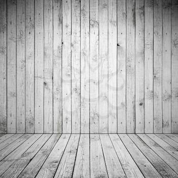 Abstract empty room interior with white wooden wall and floor
