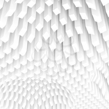 Abstract square digital background with curved surface formed by white columns array, 3d illustration