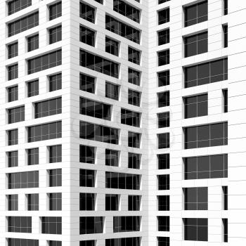 Abstract modern architecture, pattern of dark windows in white walls. 3d render illustration