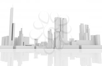 Abstract contemporary cityscape, houses, industrial buildings and office towers. 3d render illustration isolated on white background