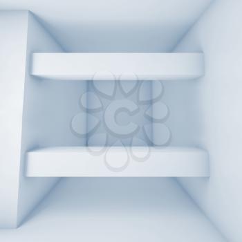 Abstract white room with beams, blue toned 3 d interior background, 3d illustration