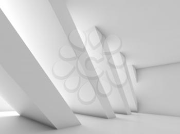 Abstract empty room. Diagonal columns in a row, blank white interior background, 3d illustration