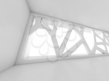 Empty room interior background with big futuristic window. Digital 3d illustration