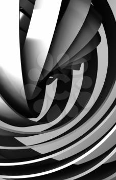 Abstract vertical digital background, shiny black spiral structures, 3d illustration useful as a wallpaper pattern for electronic mobile devices