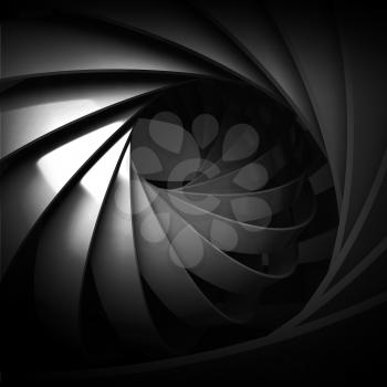 Abstract square digital background, black spiral structure, 3d illustration