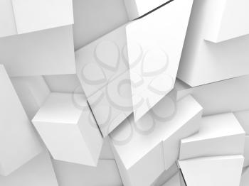 Abstract digital background, white chaotic fragments pattern, 3d render illustration
