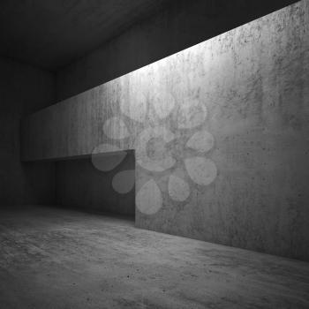Abstract dark empty interior, doorway in concrete wall, square 3d render illustration