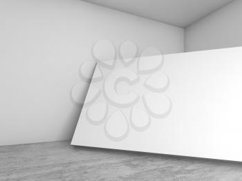 Abstract empty white interior background, blank banner stands in the corner, contemporary architecture design. 3d illustration