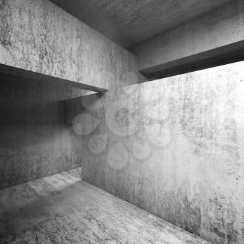 Abstract empty concrete interior, walls and ceiling girders, square 3d illustration