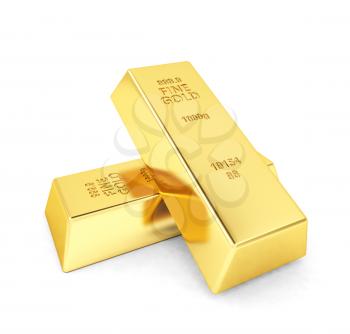 Two gold bars on white background