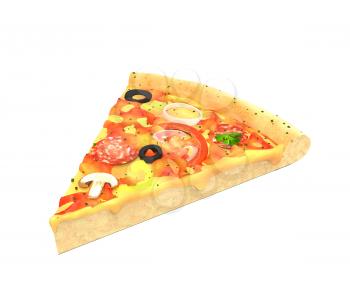 Big slice of tasty pizza isolated on white background