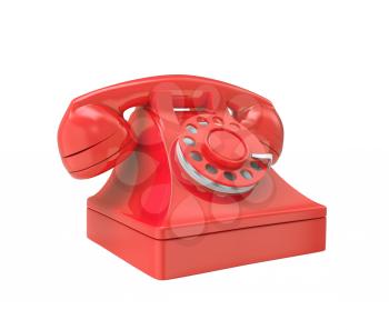3D red old-fashioned phone isolated on white background