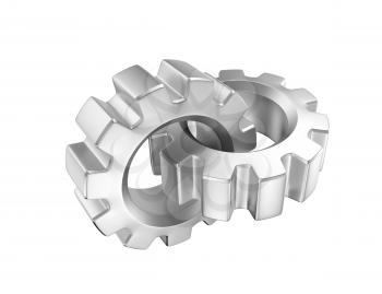 Two chained 3d gears on white