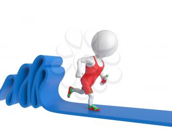 3D little white sportsman running on treadmill