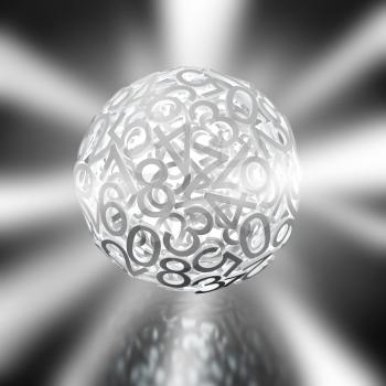 Random numbers forming a sphere on grey-shining background