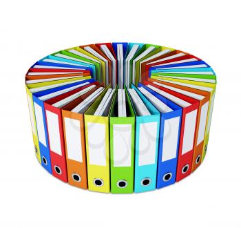 A lot of multicolored folders forming a circle isolated on white background