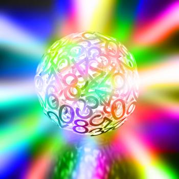 Random numbers forming a sphere on multicolored shining background