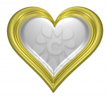 Golden heart pendant with silver middle isolated on white background