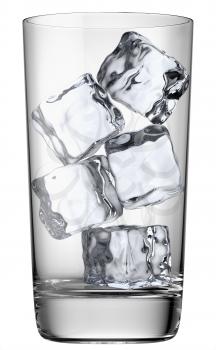 Clear glass with ice cubes isolated on white background