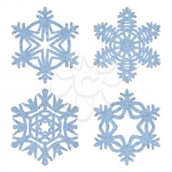 Set of frosty blue decorative snowflakes isolated on white background