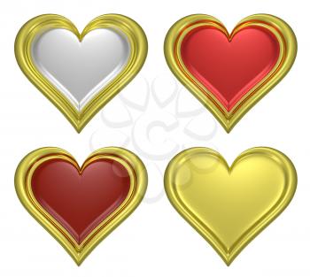 Golden heart pendants set isolated on white background