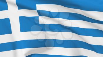 National flag of Greece flying in the wind, 3d illustration closeup view