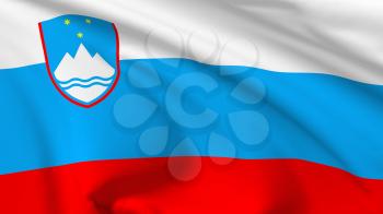 National flag of Republic of Slovenia flying in the wind, 3d illustration closeup view