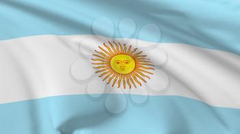 National flag of Argentina flying in the wind, 3d illustration closeup view