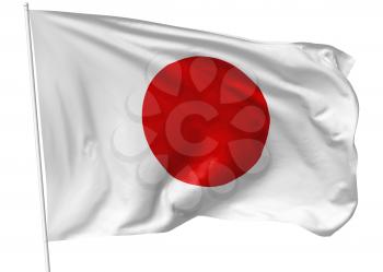 National flag of Japan on flagpole flying in the wind isolated on white, 3d illustration