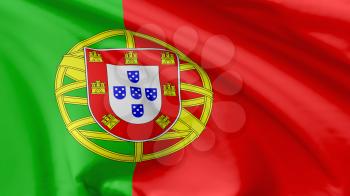 National flag of Portugal (Portuguese Republic) flying in the wind, 3d illustration closeup view