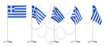 Small table flag of Greece on stand isolated on white, 3d illustrations set