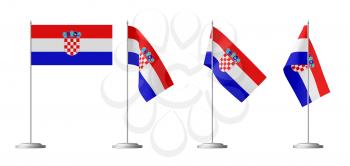 Small table flag of Republic of Croatia on stand isolated on white, 3d illustrations set