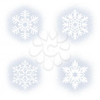 Set of snow marks of snowflakes isolated on white background
