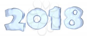 2018 year sign text written with numbers made of ice, Happy New Year 2018 winter icy symbol 3d illustration isolated on white