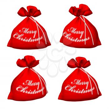 Set of Santa Claus red bags with sign Merry Christmas isolated on white background 3d illustration